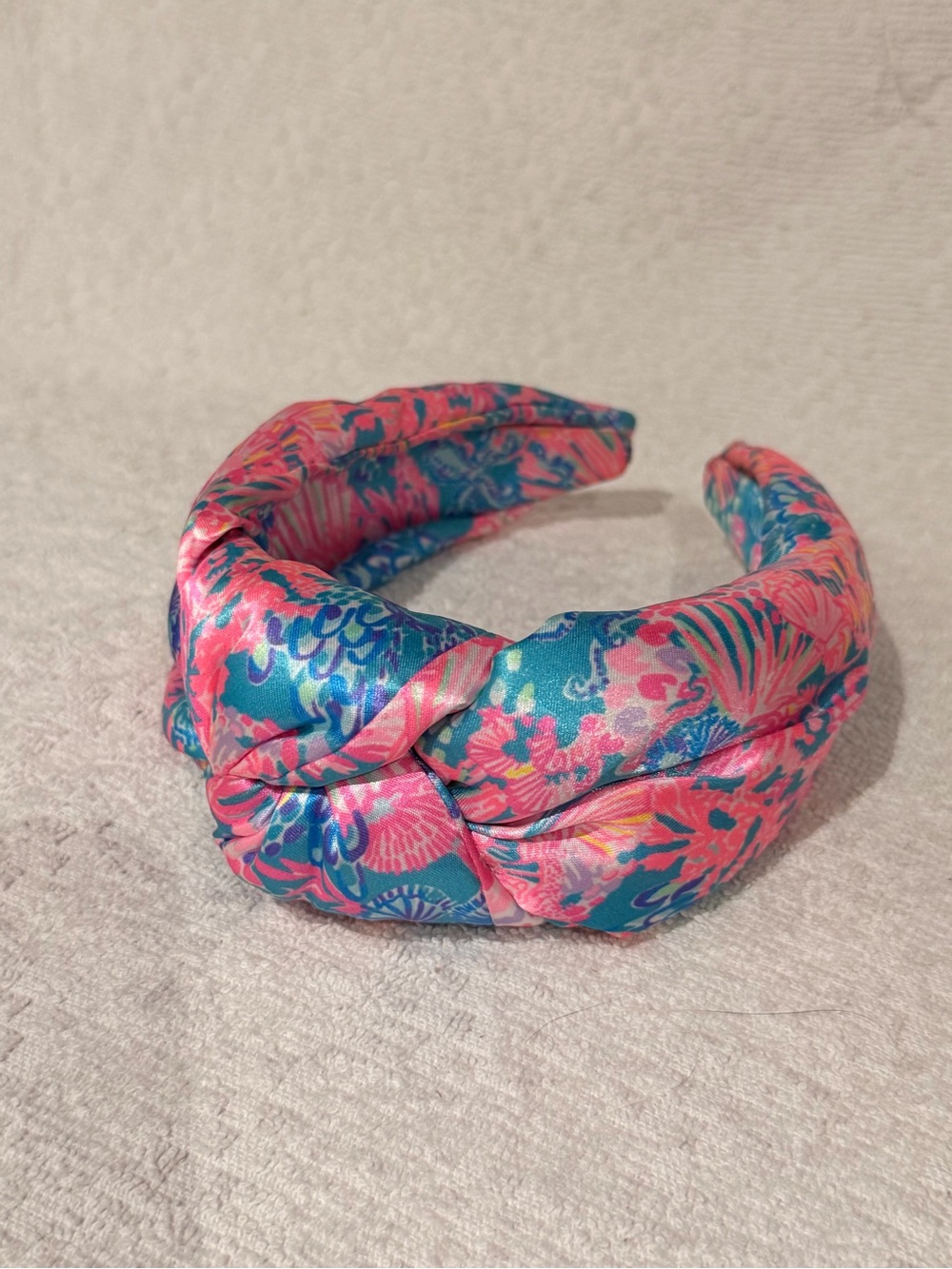 Lilly Pulitzer Splendor In The Sand Wide Knotted Headband Satin Pink Blue
